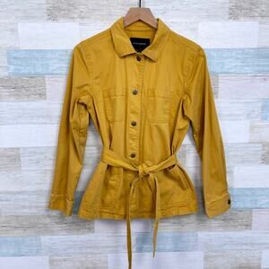 Banana Republic Tie Waist Shirt Jacket Yellow Snap Button Safari Womens Small